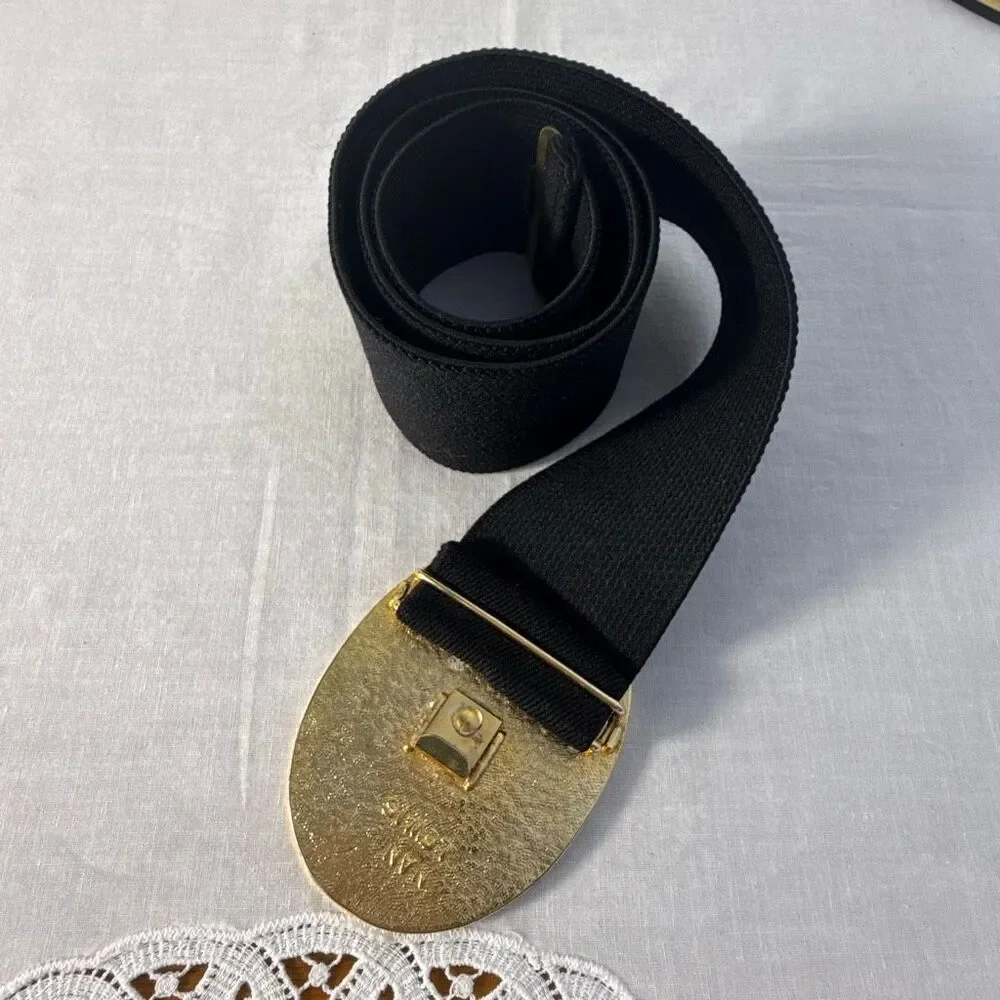 Vintage Nan Lewis Black & Gold Sculptural Enamel Buckle Belt | 1980s Modernist S